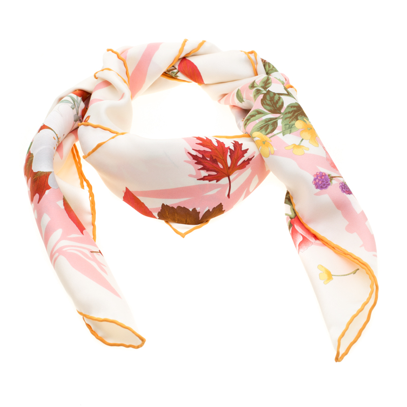 

Salvatore Ferragamo Multicolor Floral and Fruit Printed Silk Square Scarf
