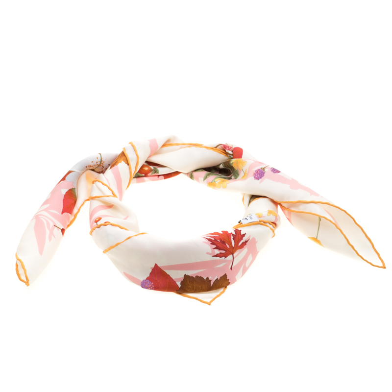 Salvatore Ferragamo Multicolor Floral and Fruit Printed Silk Square Scarf