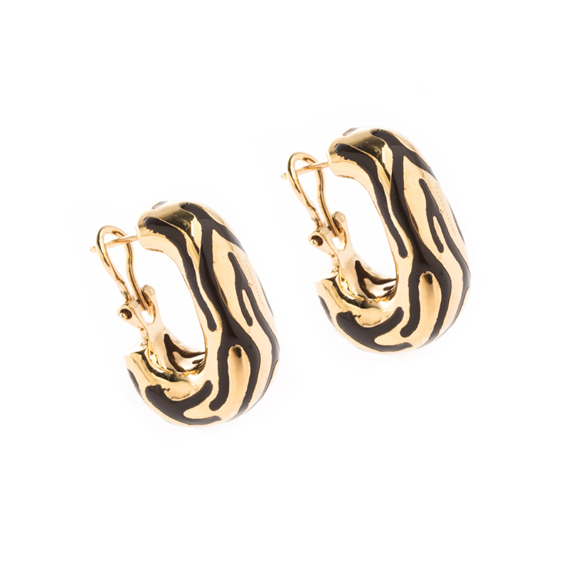 

Salvatore Ferragamo Enamel Textured Gold Tone Hoop Earrings