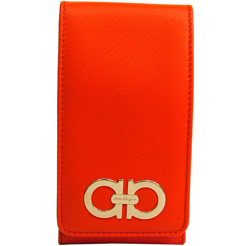 Pre Owned Salvatore Ferragamo Orange Leather Phone Pouch