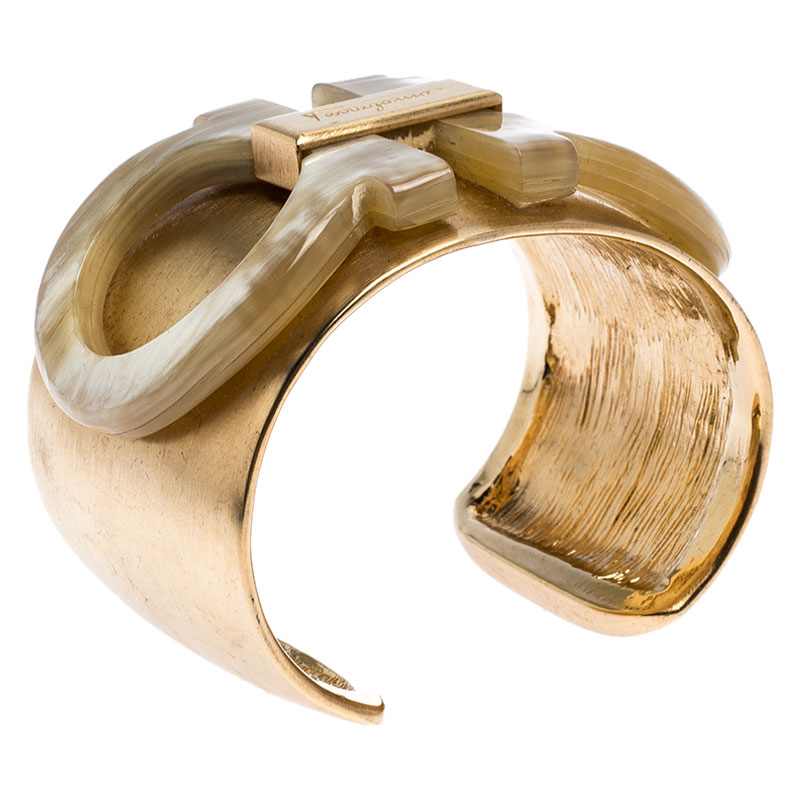 

Salvatore Ferragamo Gold Tone Gancini Wide Cuff Bracelet