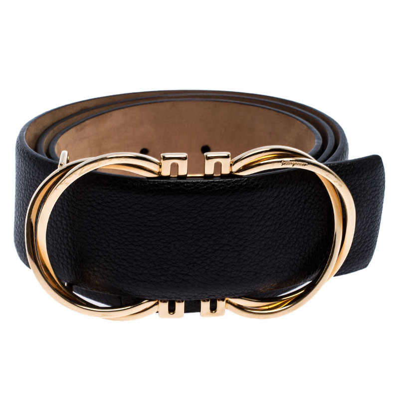 

Salvatore Ferragamo Black Leather Gancio Belt