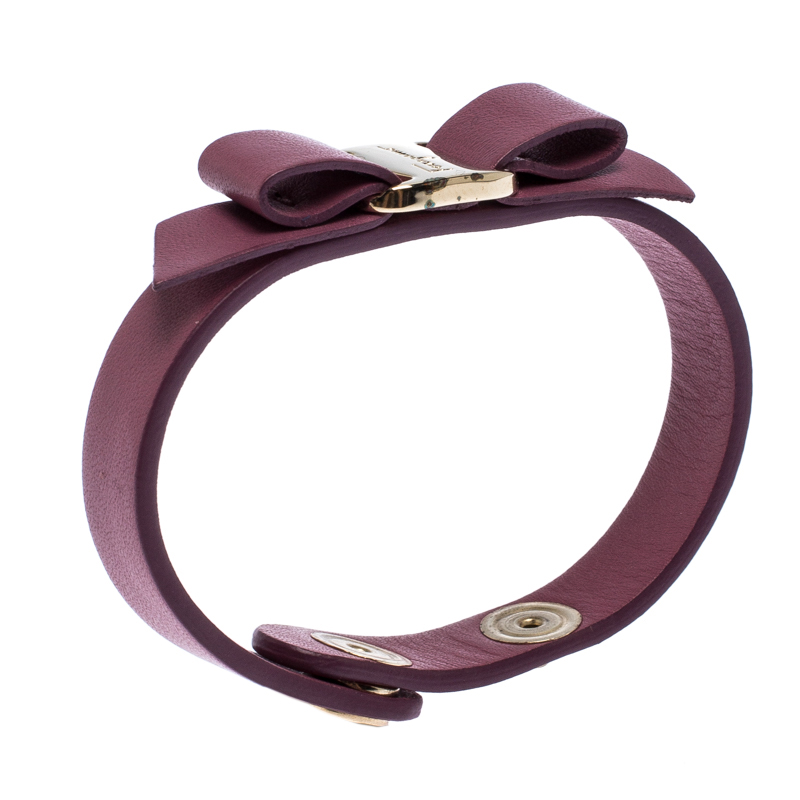 

Salvatore Ferragamo Vara Bow Purple Leather Gold Tone Bracelet