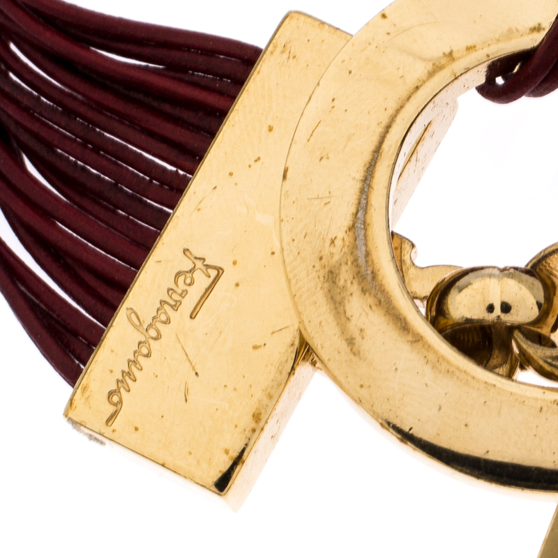 Pre-owned Ferragamo Burgundy Gancio Leather Multi Strand Toggle Bracelet