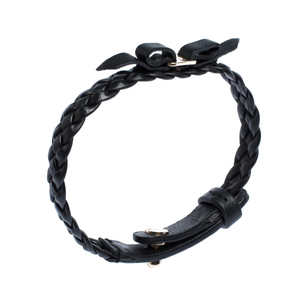 

Salvatore Ferragamo Black Braided Leather Bow Bracelet