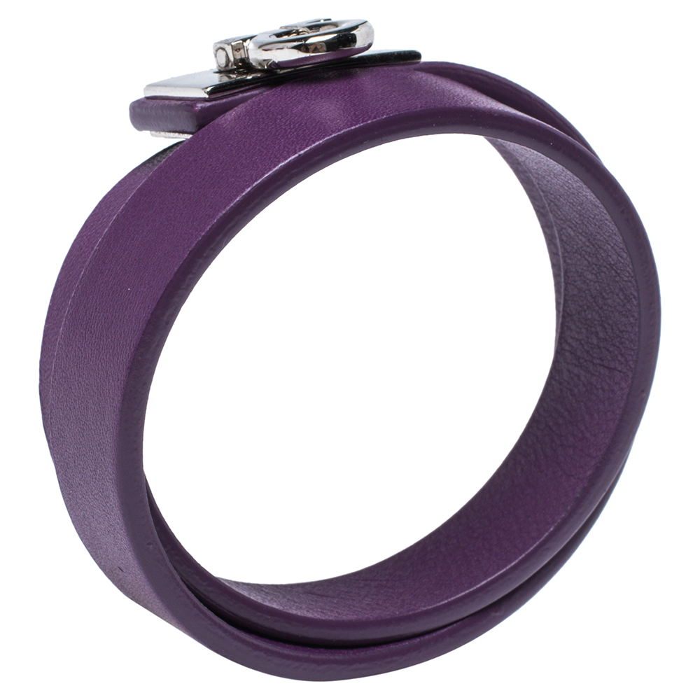 

Salvatore Ferragamo Purple Leather Gancini Lock Double Wrap Bracelet