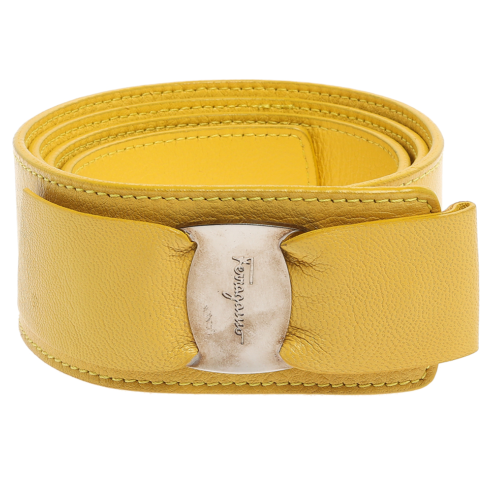 

Salvatore Ferragamo Yellow Leather Vara Bow Belt