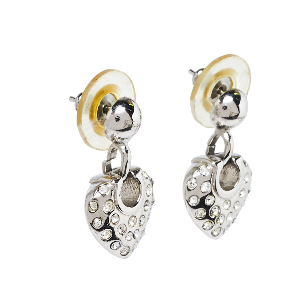 

Salvatore Ferragamo Crystal Heart Drop Earrings, Silver