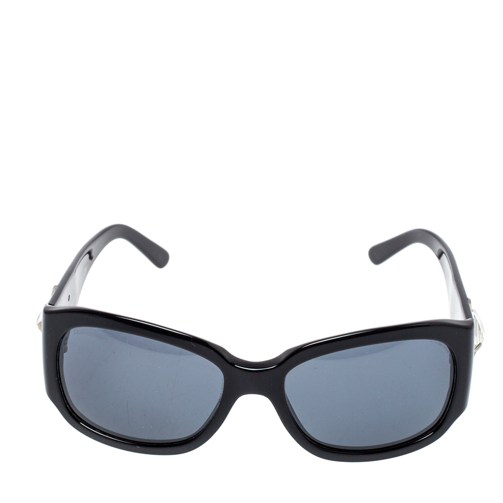 

Salvatore Ferragamo Black & Crystal Embellished / Smoke Grey 2146-B Rectangle Sunglasses