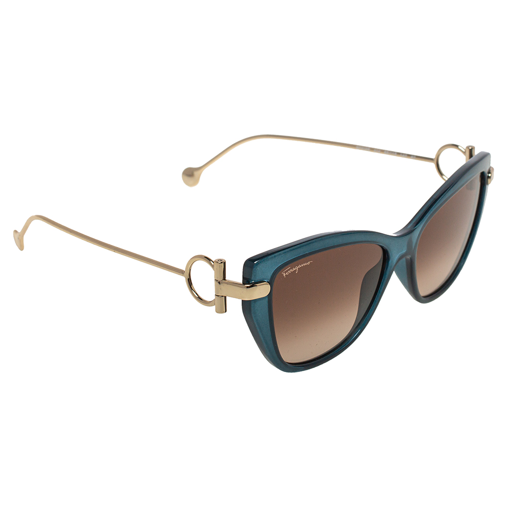 Pre-owned Ferragamo Gold Tone/brown Gradient Sf928s Cat-eye Sunglasses