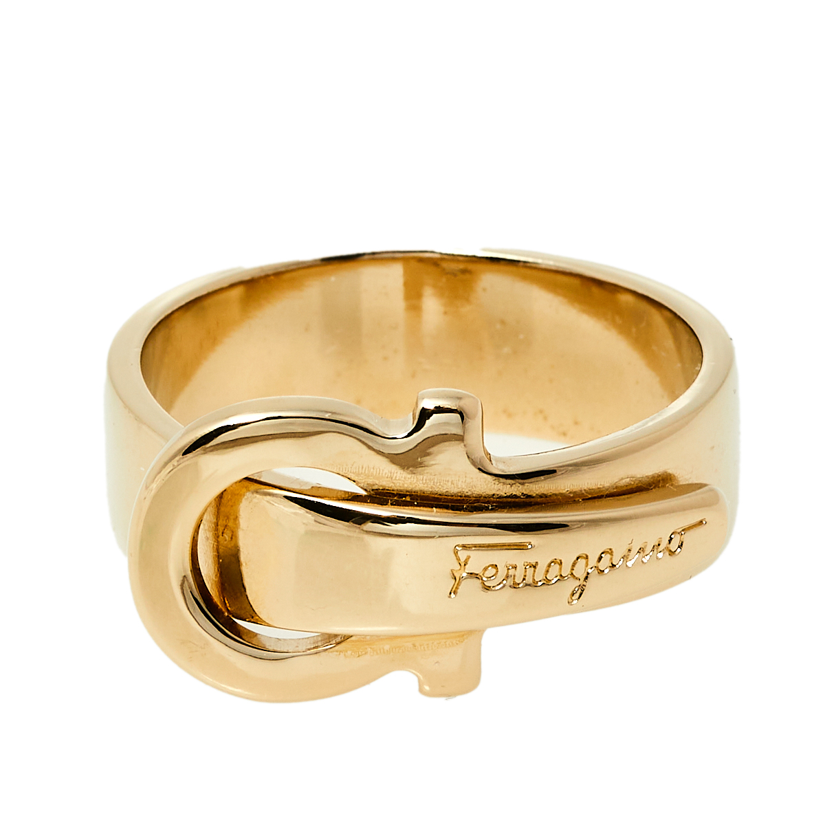 

Salvatore Ferragamo Gancini Gold Tone Scarf Ring