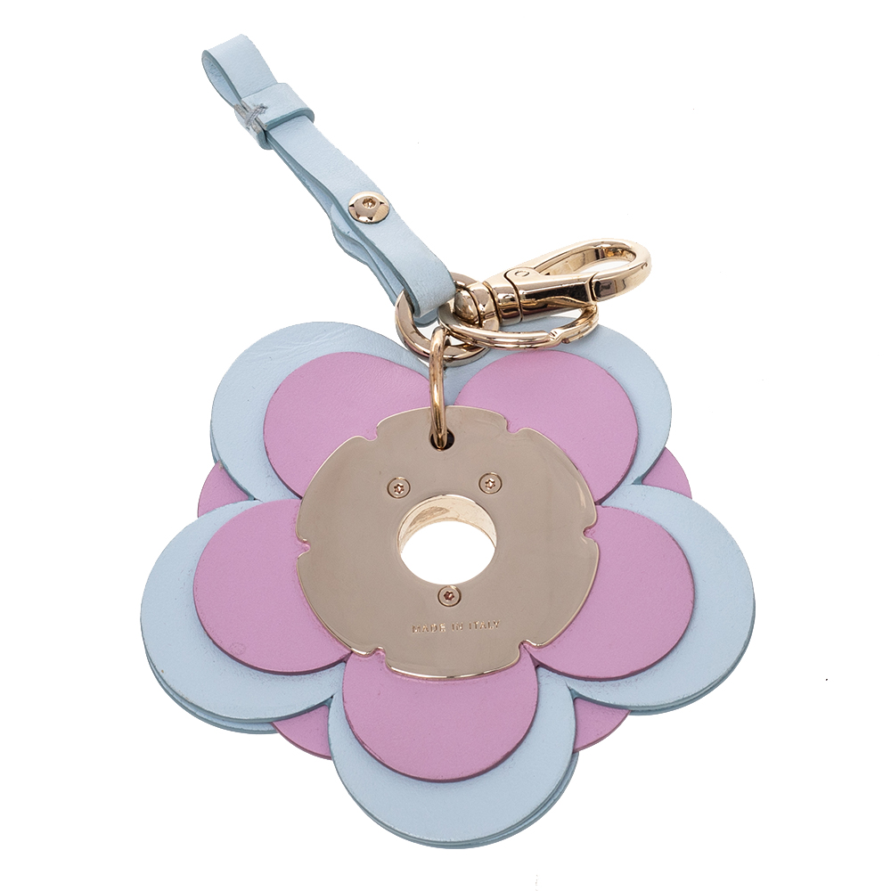 

Salvatore Ferragamo Light Blue/Pink Leather Flower Bag Charm