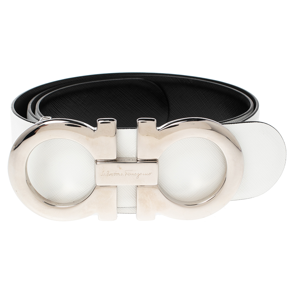 

Salvatore Ferragamo White Leather Gancini Buckle Waist Belt