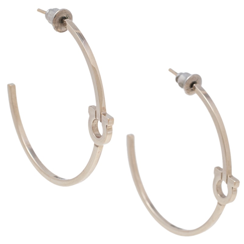 

Salvatore Ferragamo Pale Gold Tone Logo Gancio Hoop Earrings