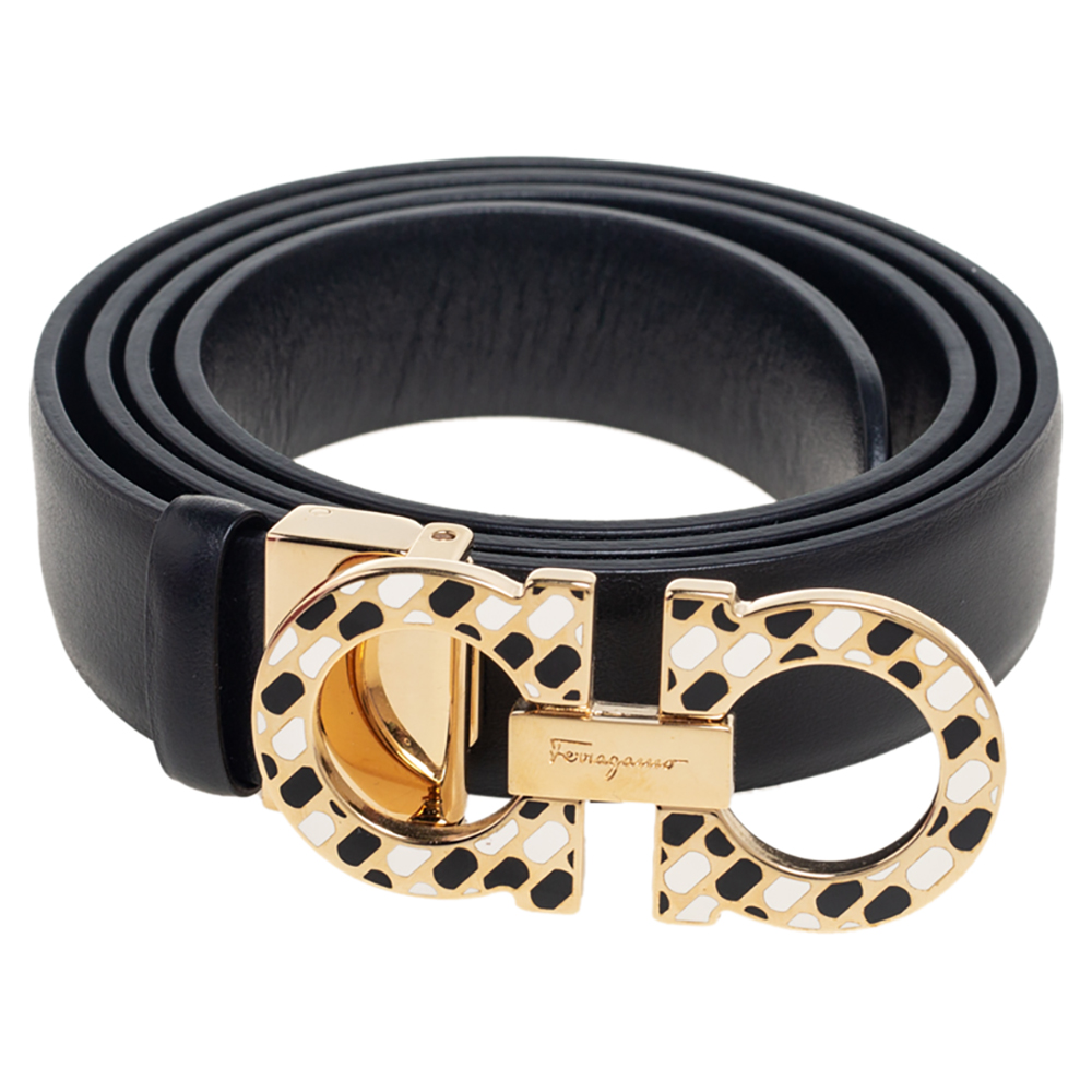 

Salvatore Ferragamo Black Leather Gancini Buckle Belt