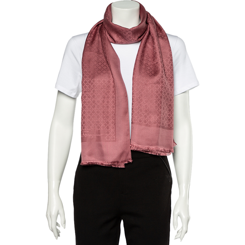 

Salvatore Ferragamo Mauve Gancini Jacquard Silk & Wool Scarf, Pink