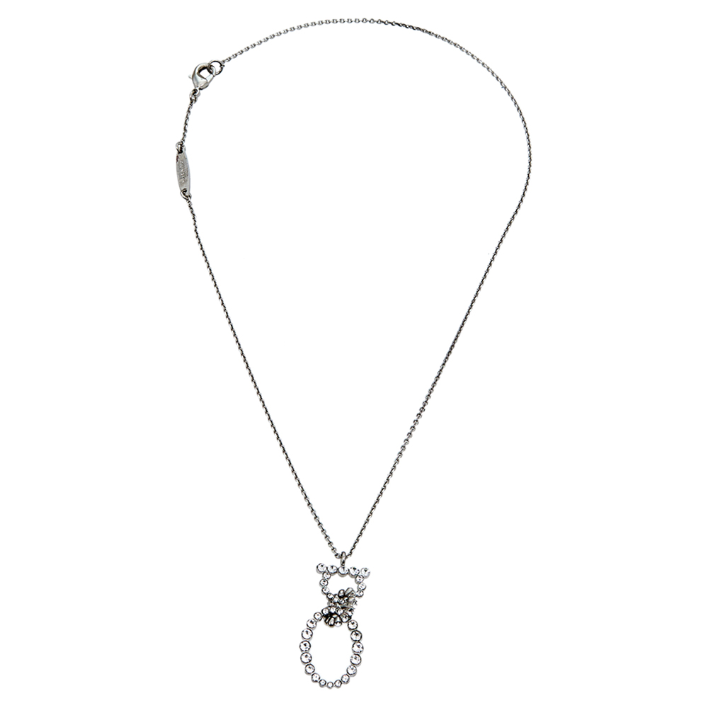 

Salvatore Ferragamo Silver Tone Crystal Gancini Pendant Necklace