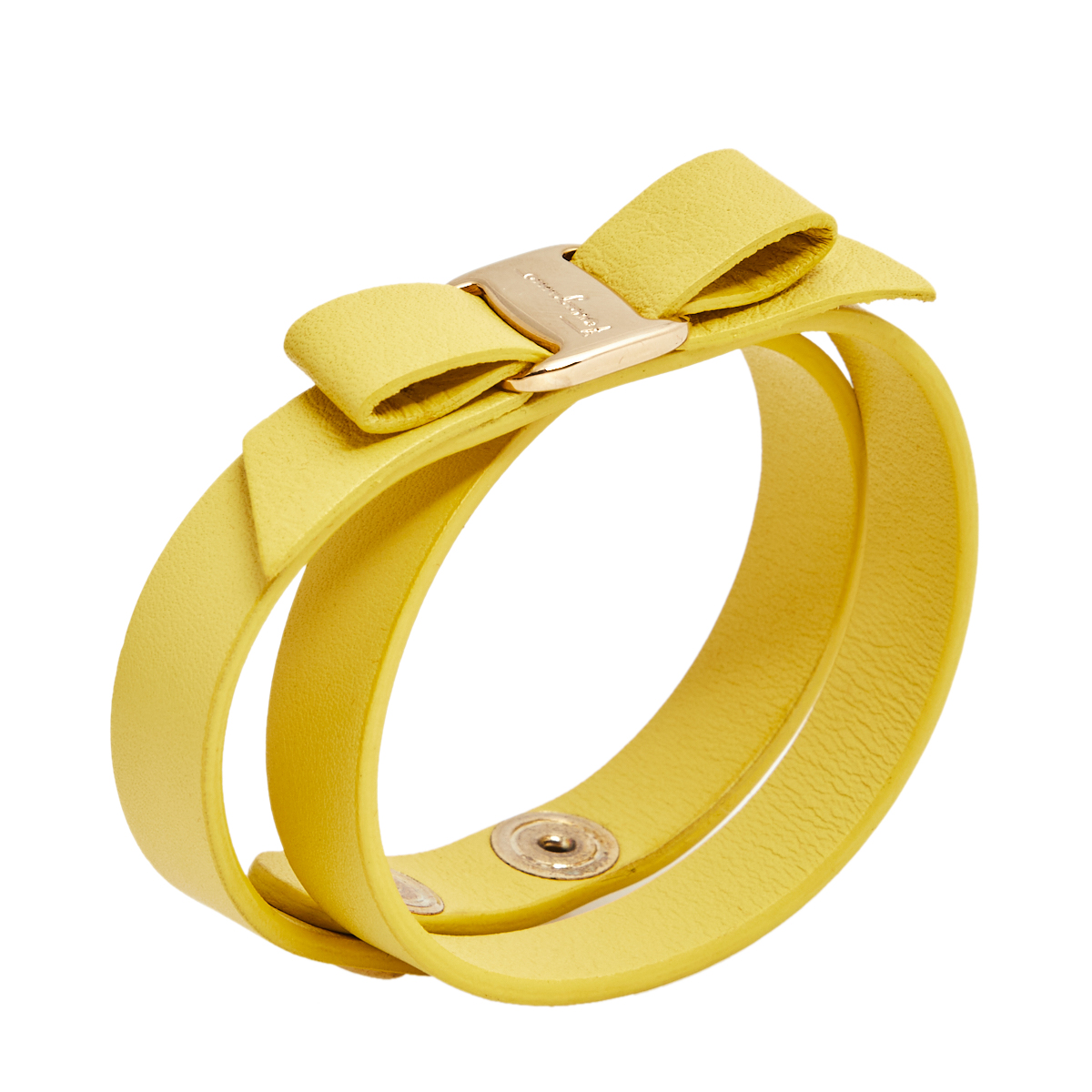 

Salvatore Ferragamo Yellow Leather Vara Bow Double Wrap Bracelet