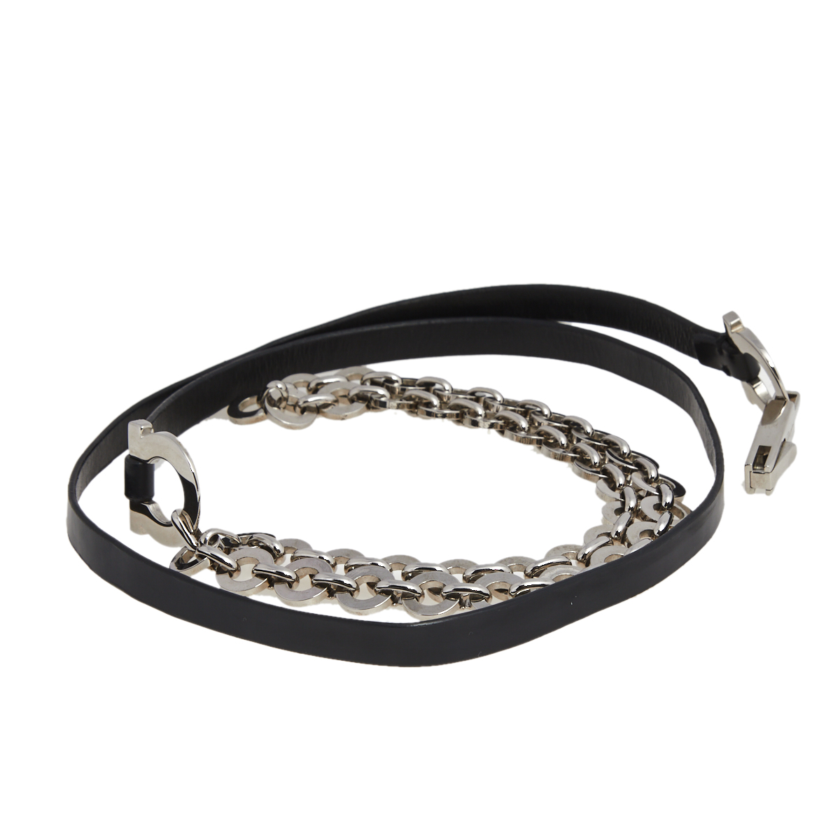 

Salvatore Ferregamo Black Leather Double Gancini Chain Slim Belt