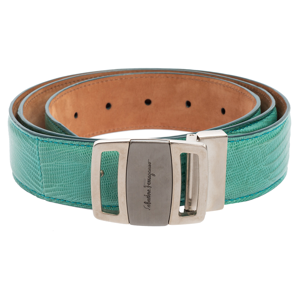 

Salvatore Ferragamo Green Lizard Buckle Belt