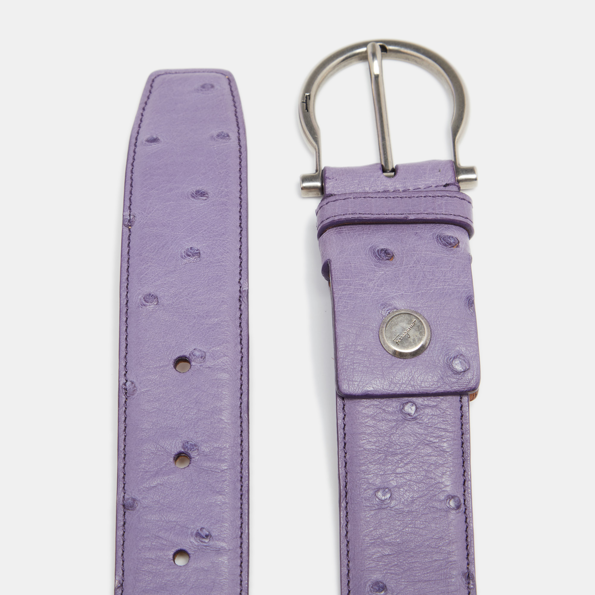 

Salvatore Ferragamo Lilac Ostrich Gancio Cut to Size Buckle Belt, Purple