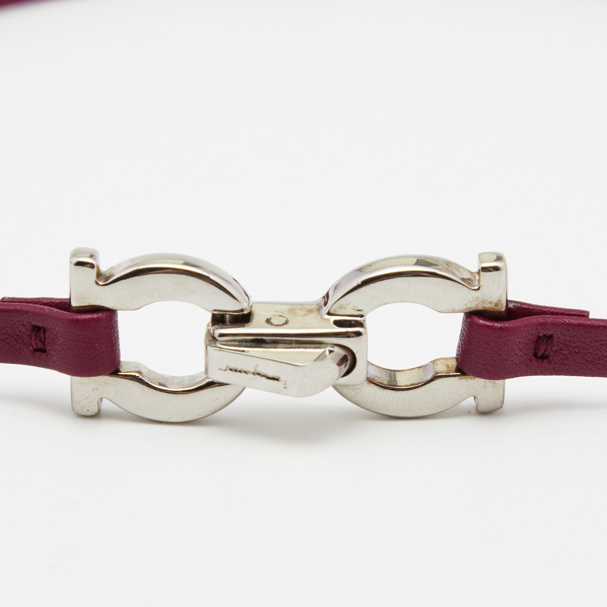 

Salvatore Ferragamo Gancini Purple Leather Silver Tone Metal Double Wrap Bracelet