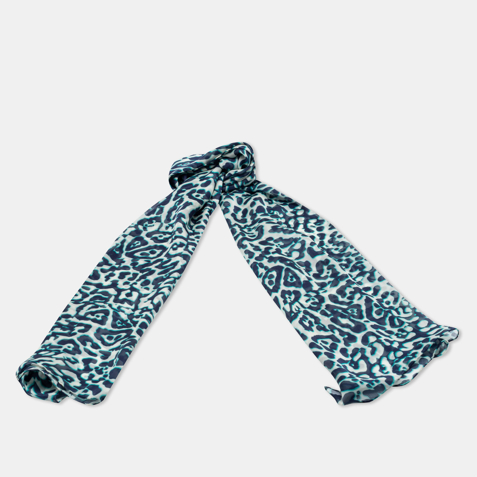 

Salvatore Ferragamo Blue Animal Print Silk Scarf