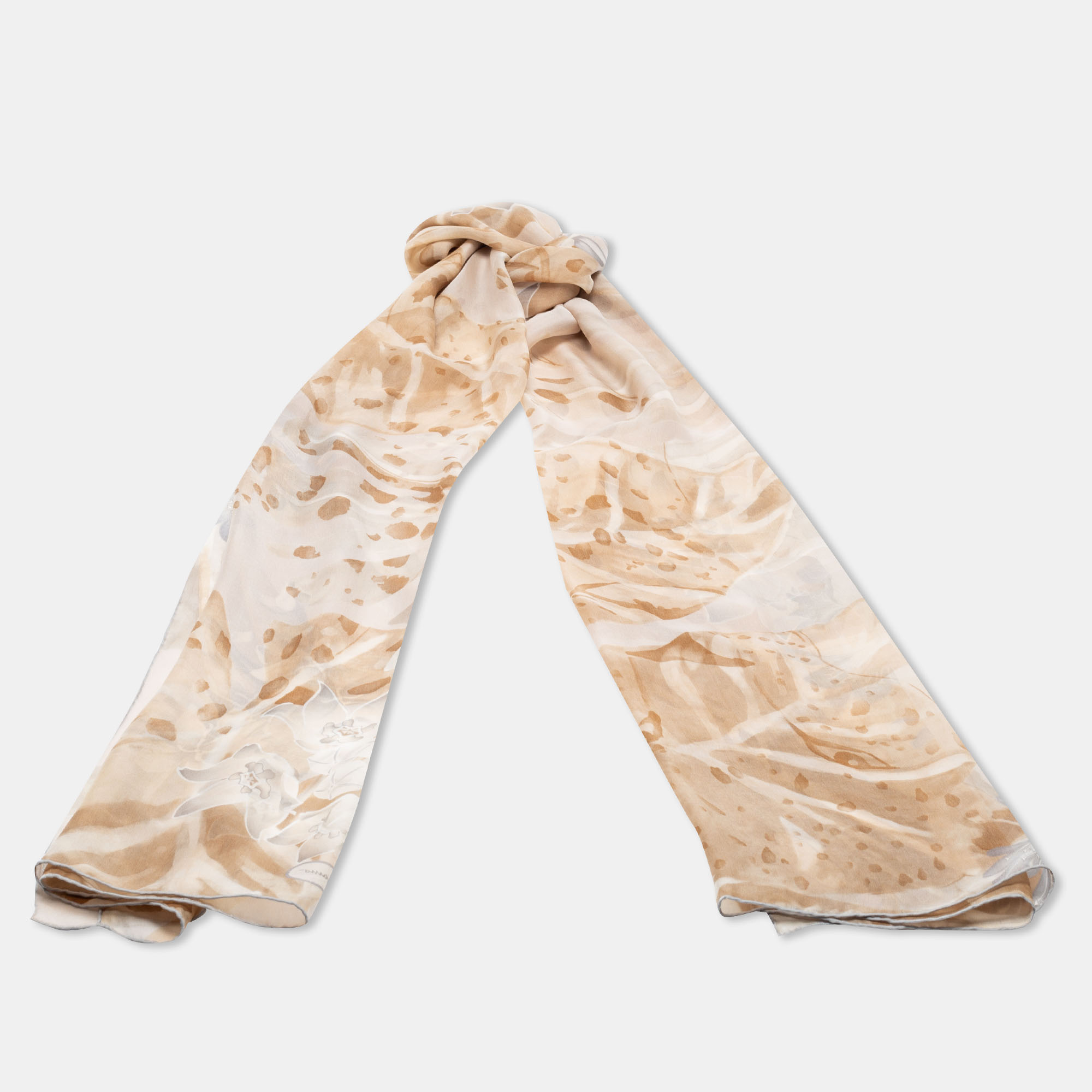 

Salvatore Ferragamo Beige Floral Print Silk Scarf