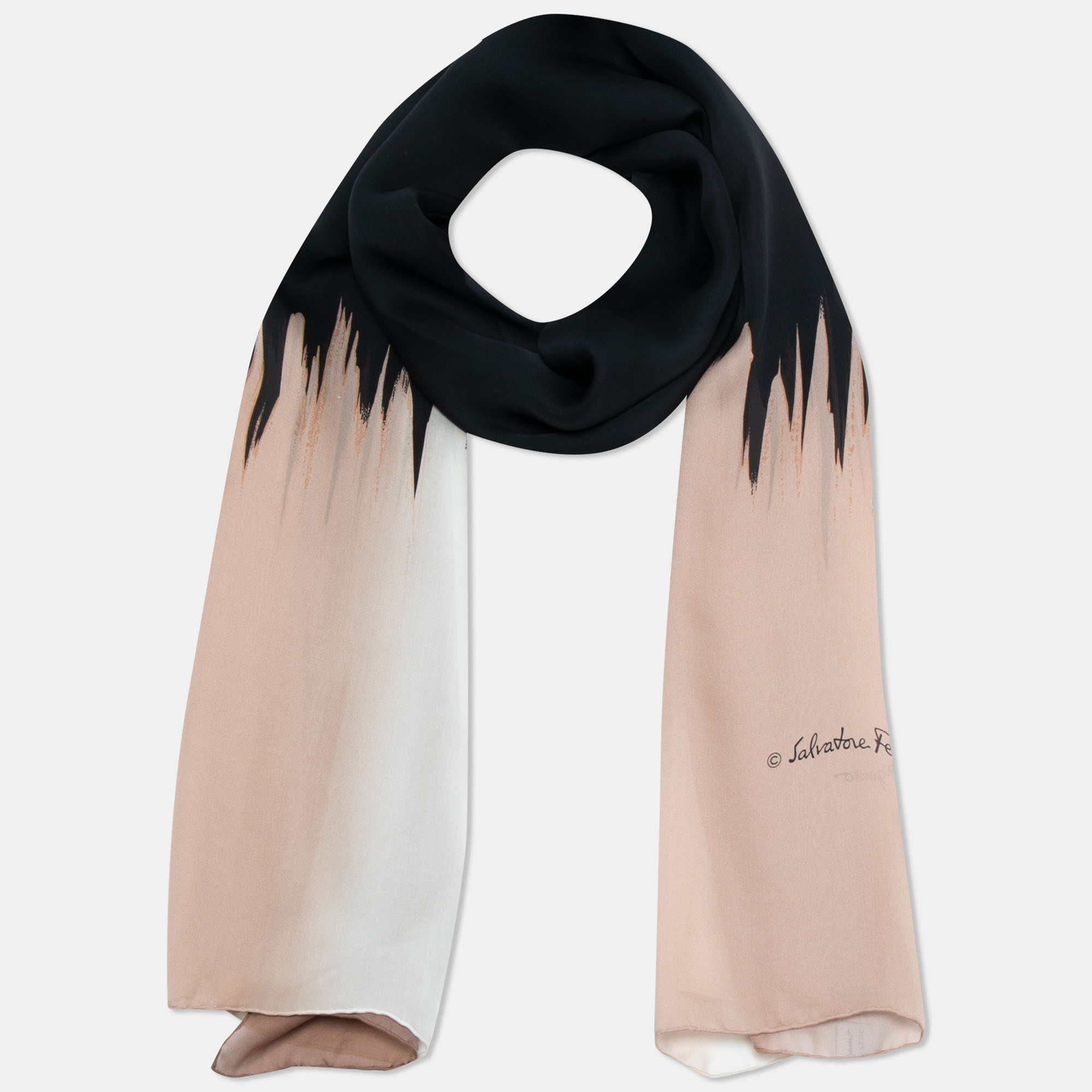 

Salvatore Ferragamo Black & Pink Ombre Effect Silk Scarf