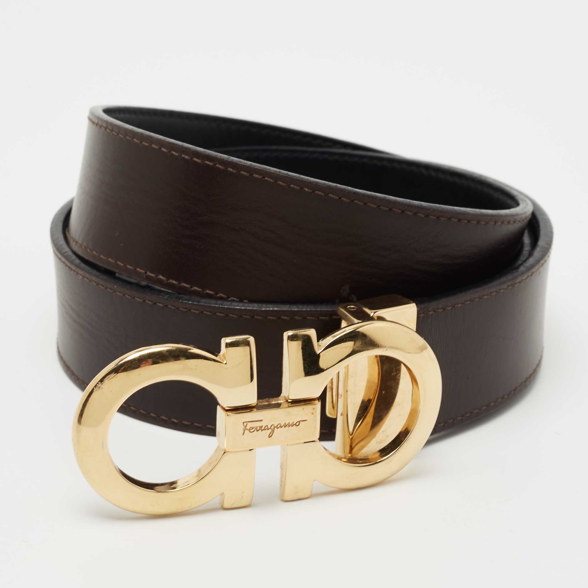 

Salvatore Ferragamo Black/Brown Leather Reversible Gancini Buckle Belt Size