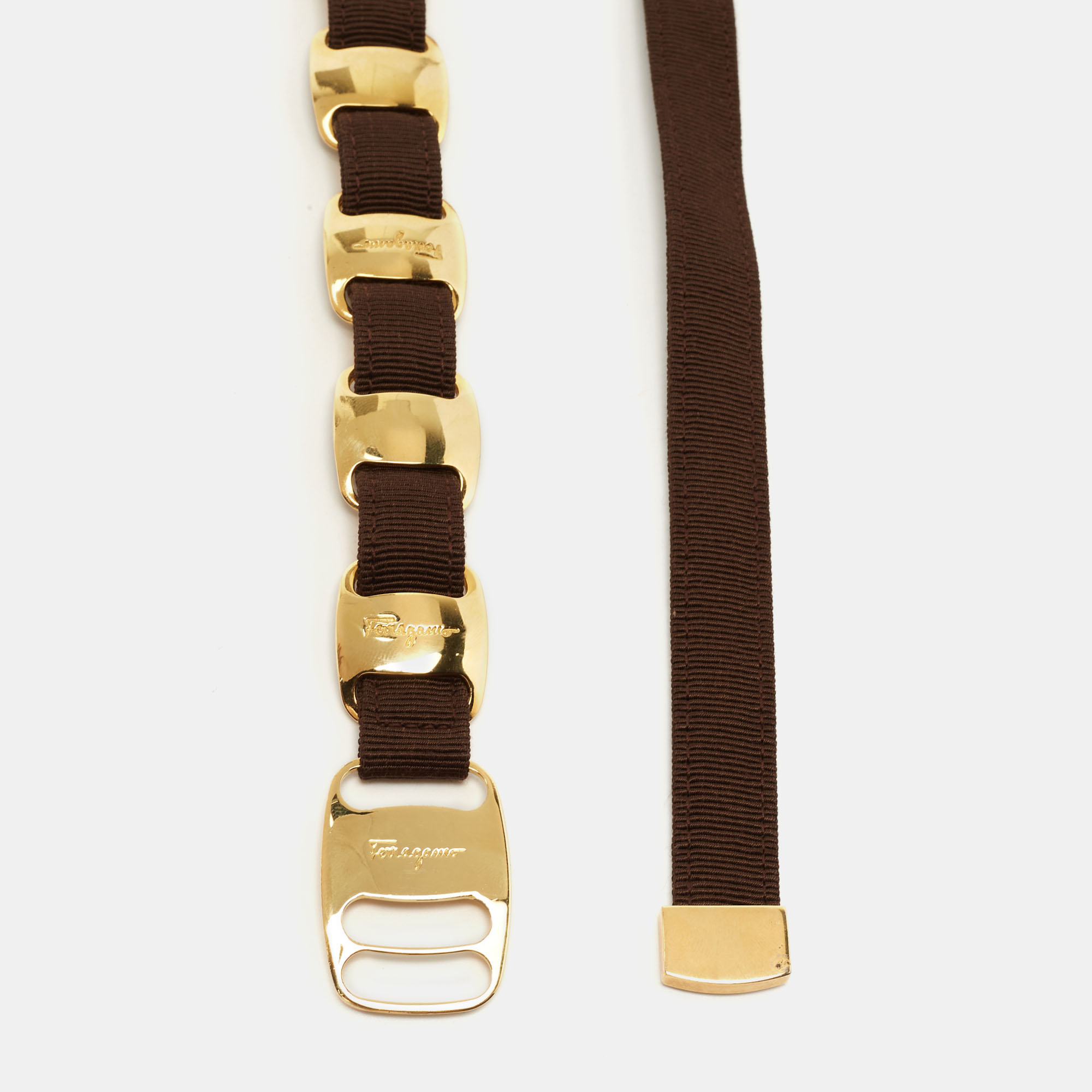 

Salvatore Ferragamo Brown Fabric Chain Waist Belt