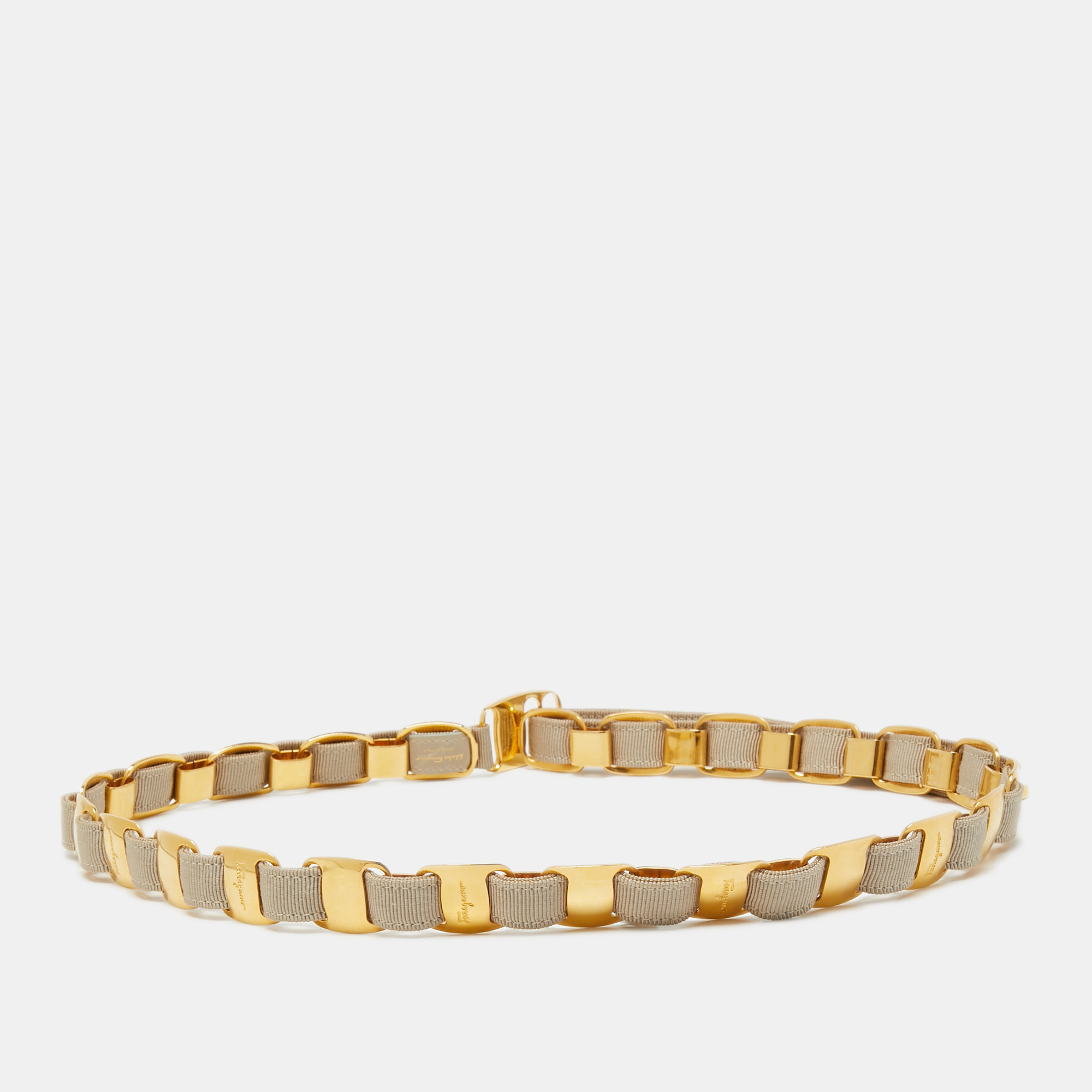 

Salvatore Ferragamo Beige Fabric Chain Waist Belt