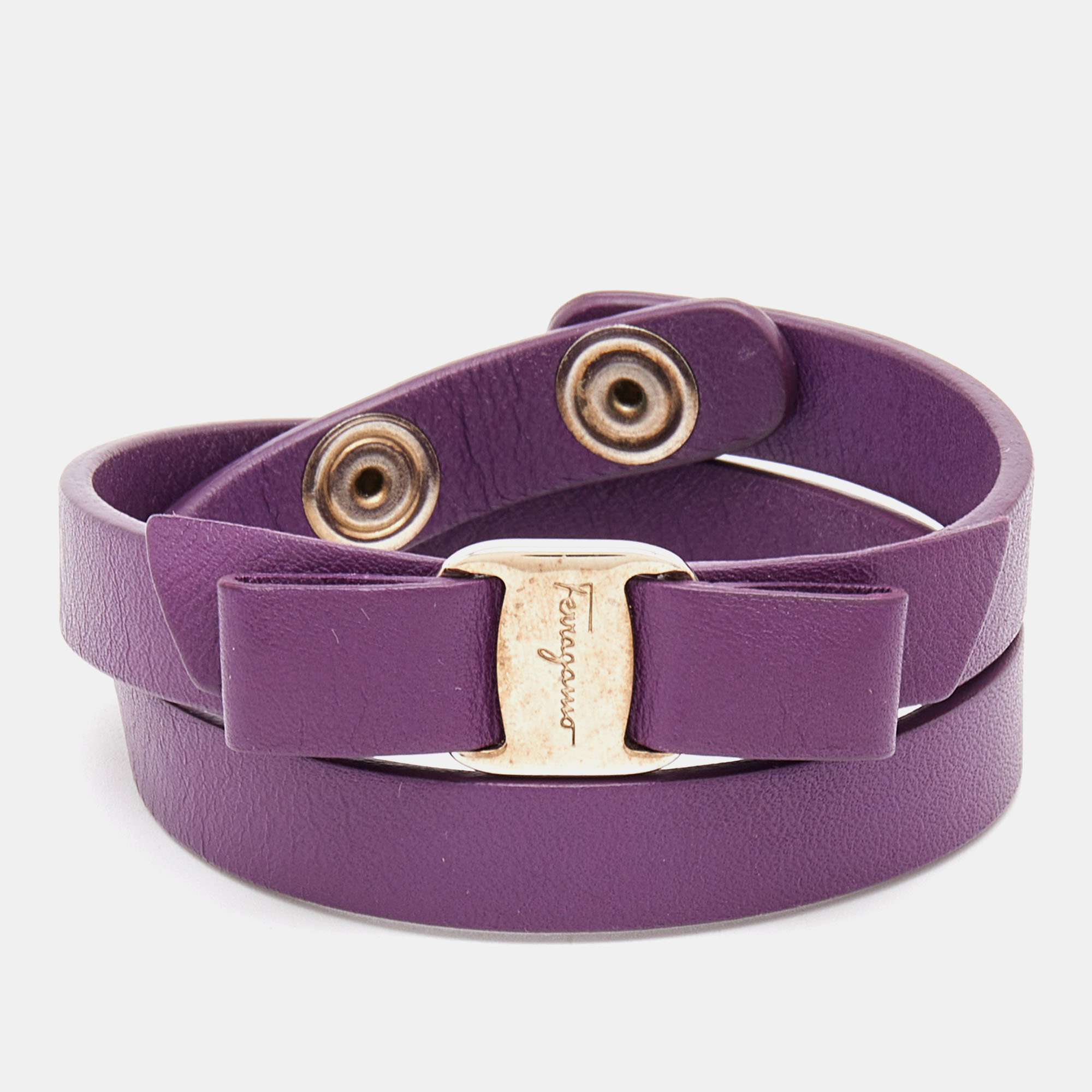 Pre-owned Ferragamo Purple Vara Bow Double Wrap Bracelet