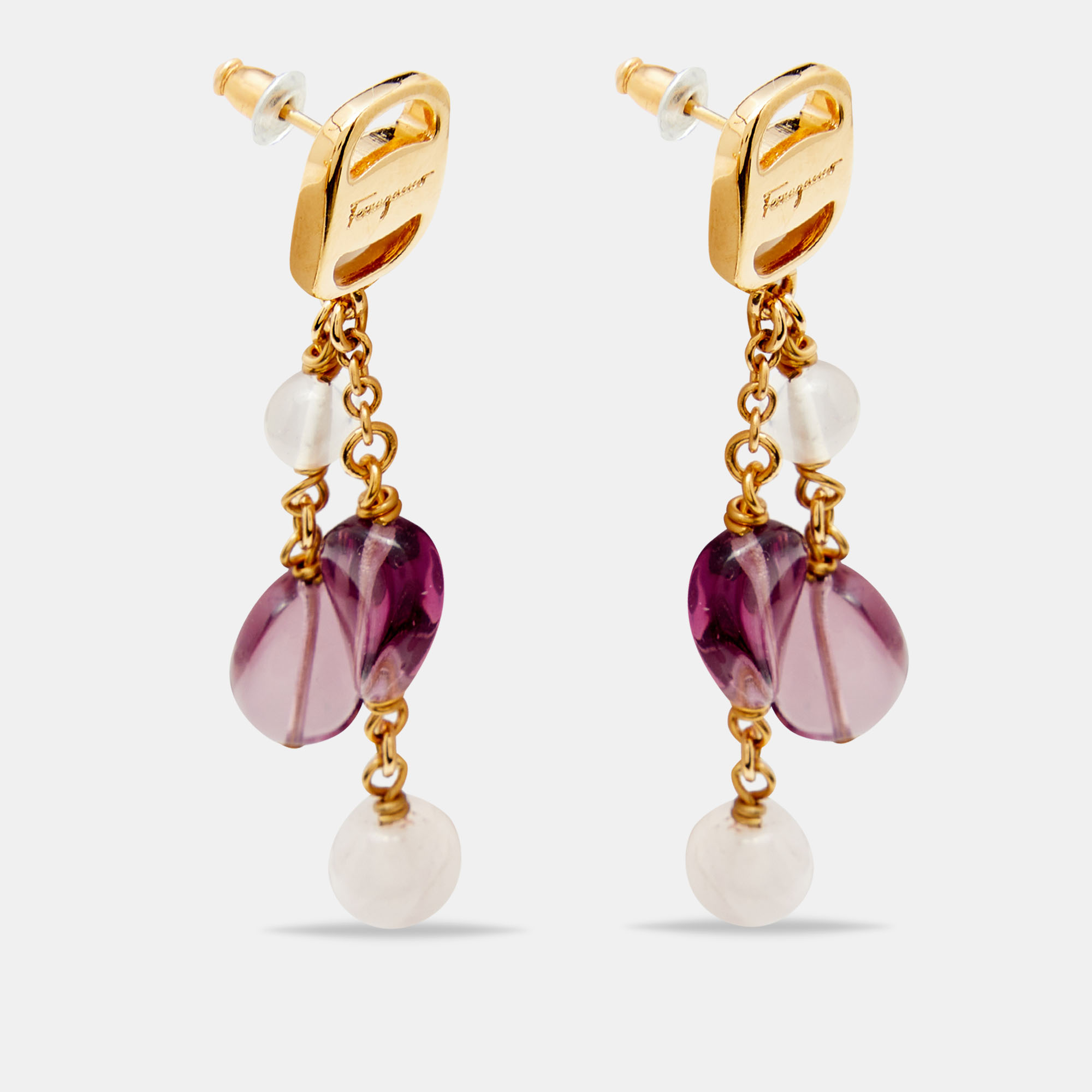 

Salvatore Ferragamo Gold Tone Vara Bead Drop Earrings