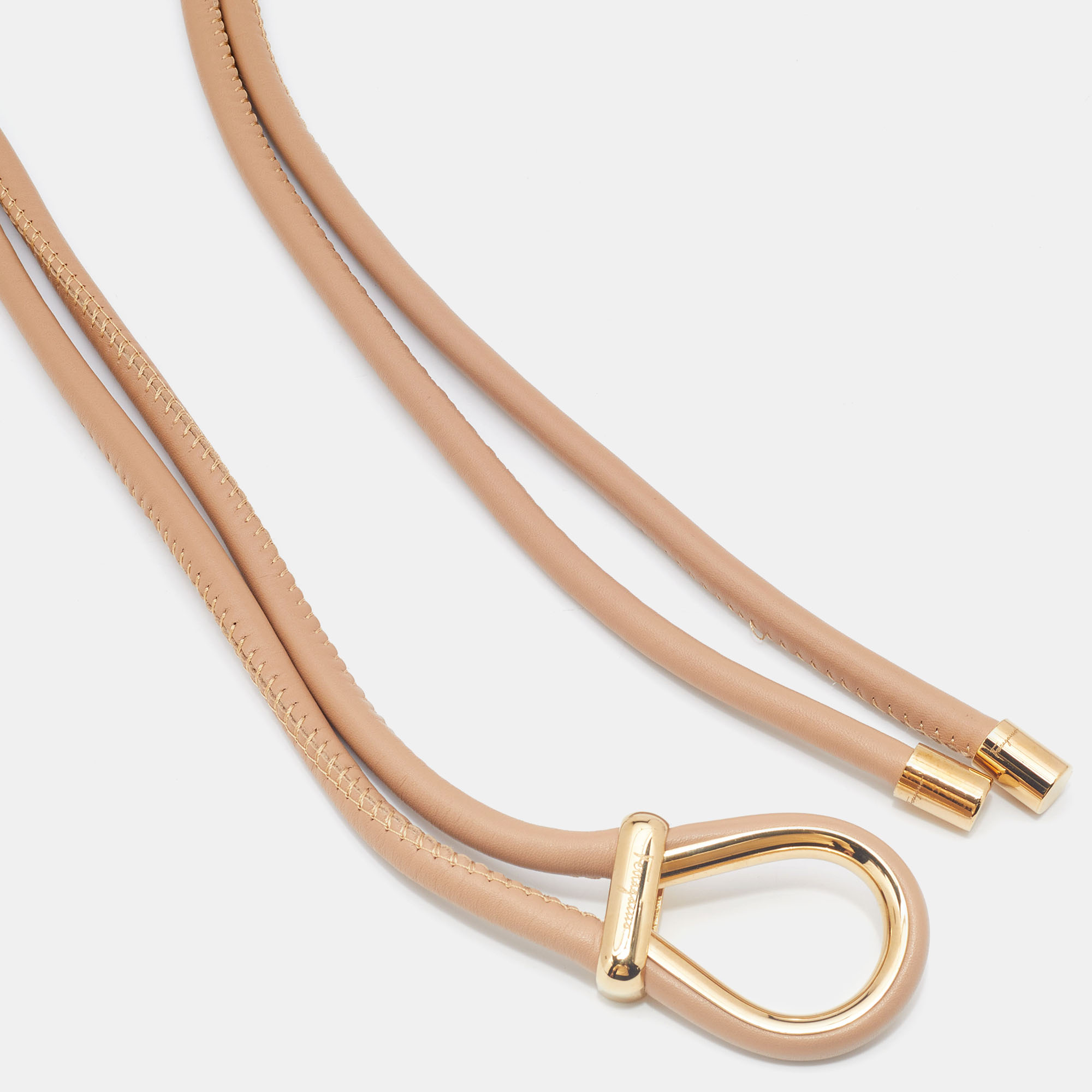 

Salvatore Ferragamo Beige Leather Double Strap Waist Belt