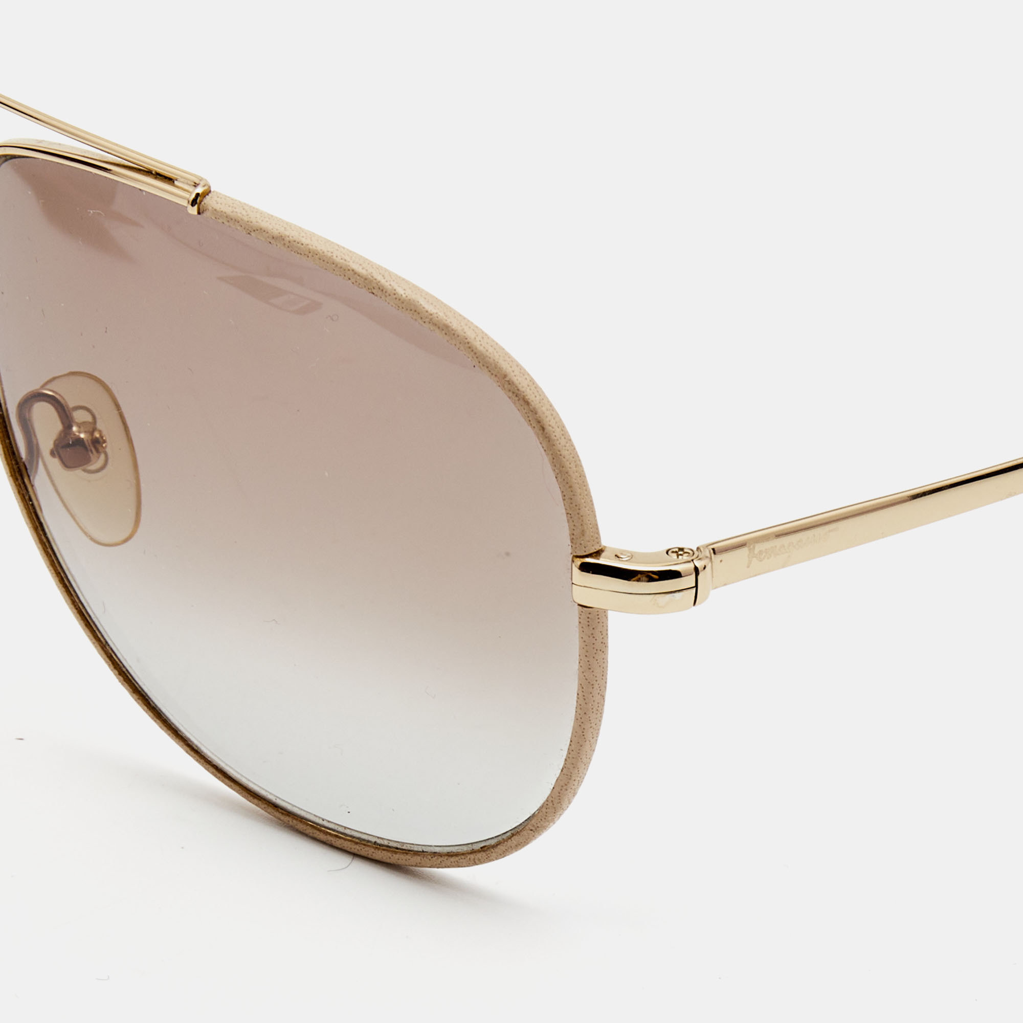 

Salvatore Ferragamo Beige Leather Gradient Aviator Sunglasses