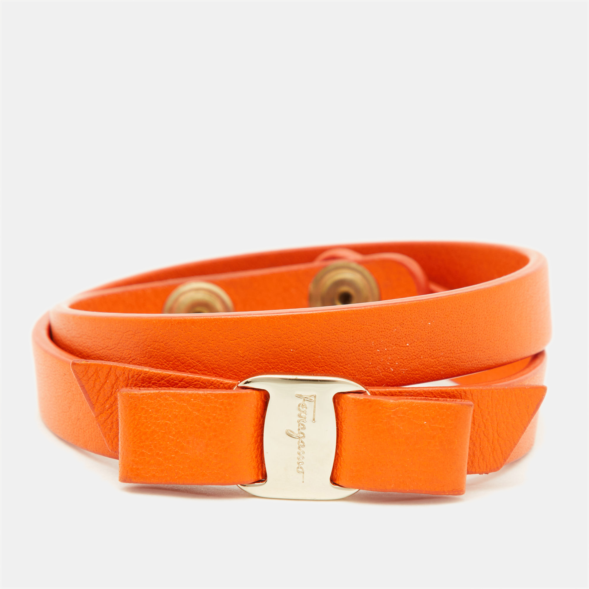 Pre-owned Ferragamo Orange Vara Bow Double Wrap Bracelet