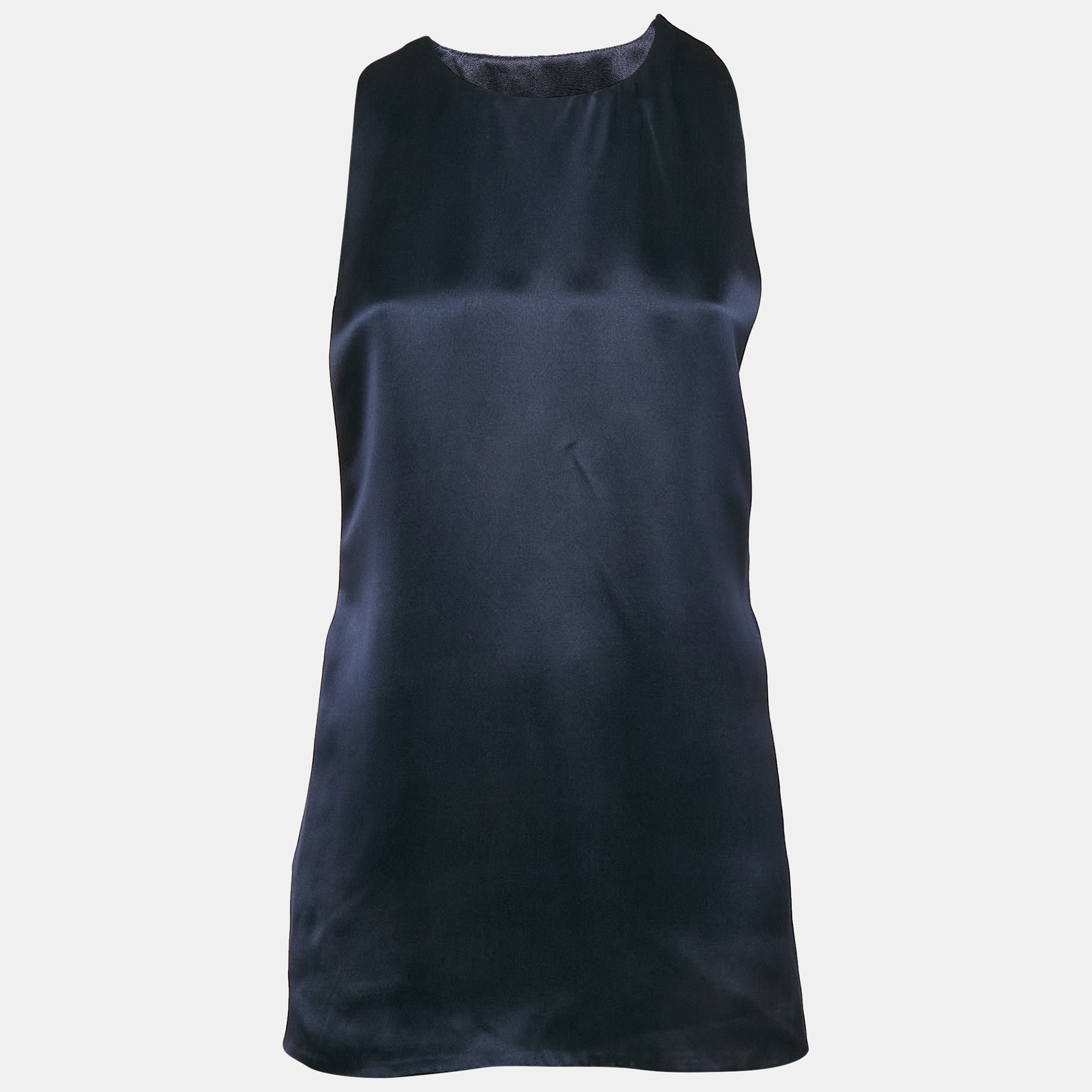 

Salvatore Ferragamo Navy Blue Satin Silk Lace-Up Detail Sleeveless Top L