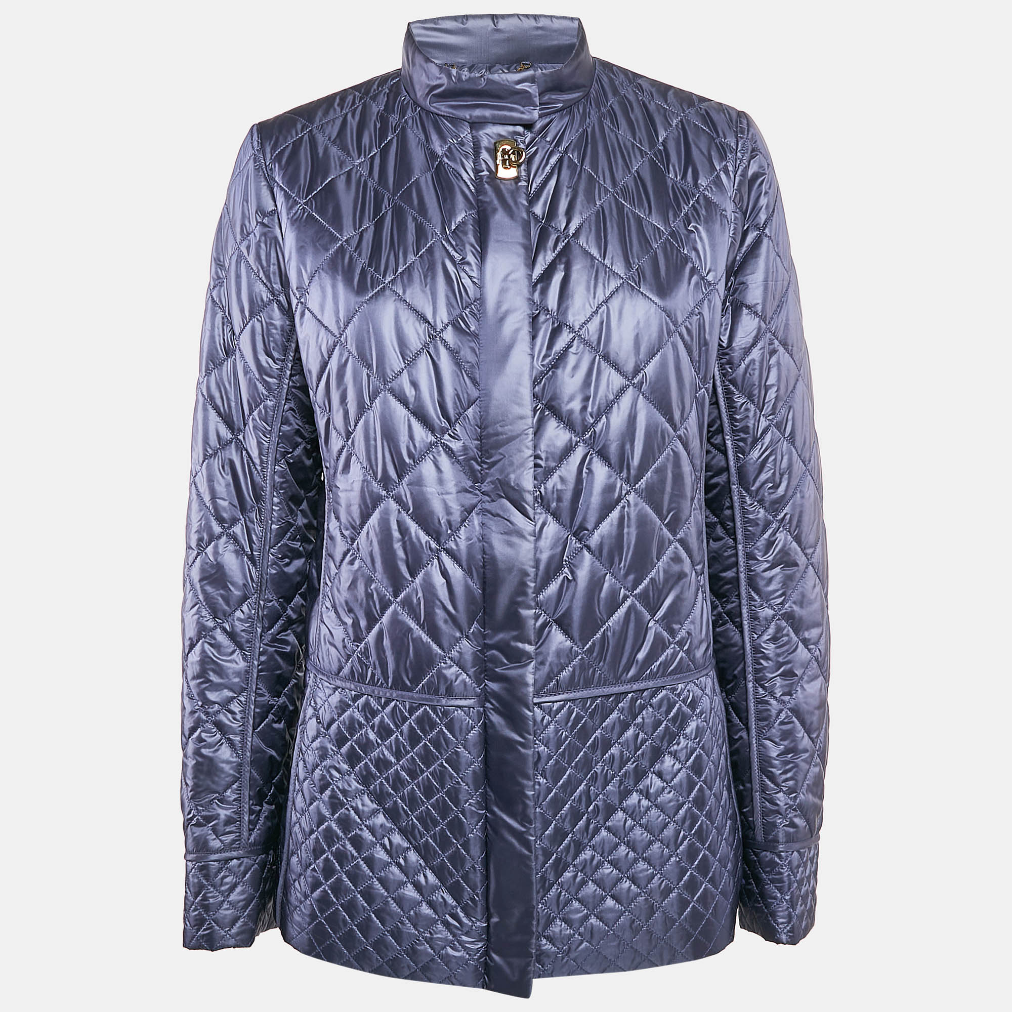 

Salvatore Ferragamo Blue Nylon Zip-Up Quilted Jacket L