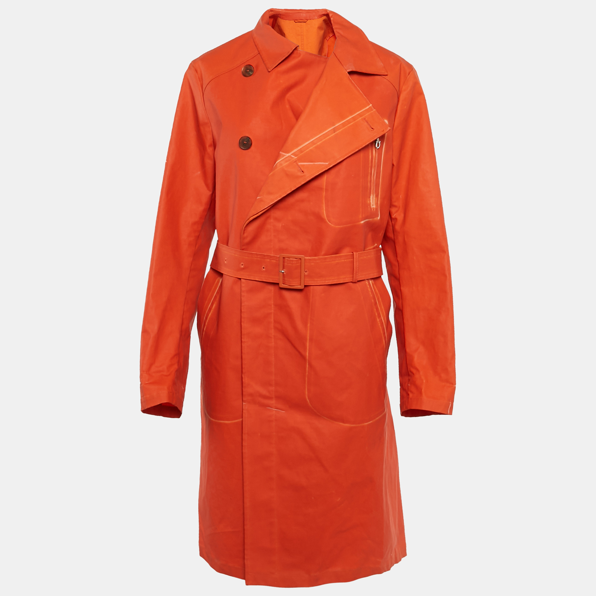 

Salvatore Ferragamo Orange Coated Cotton Belted Coat XL