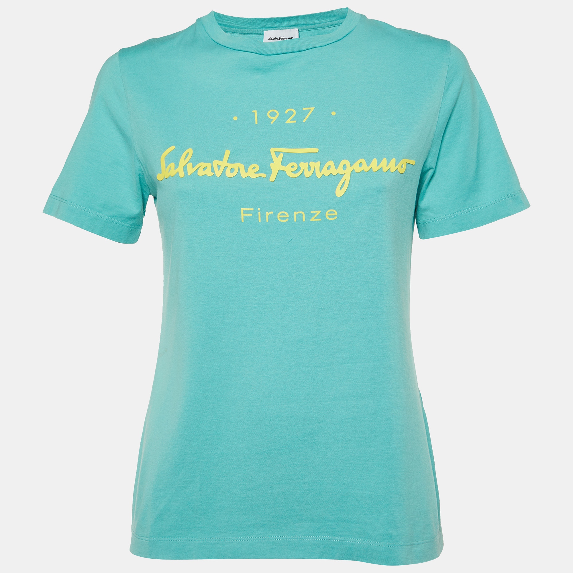 

Salvatore Ferragamo Green Logo Cotton Crewneck T-Shirt S