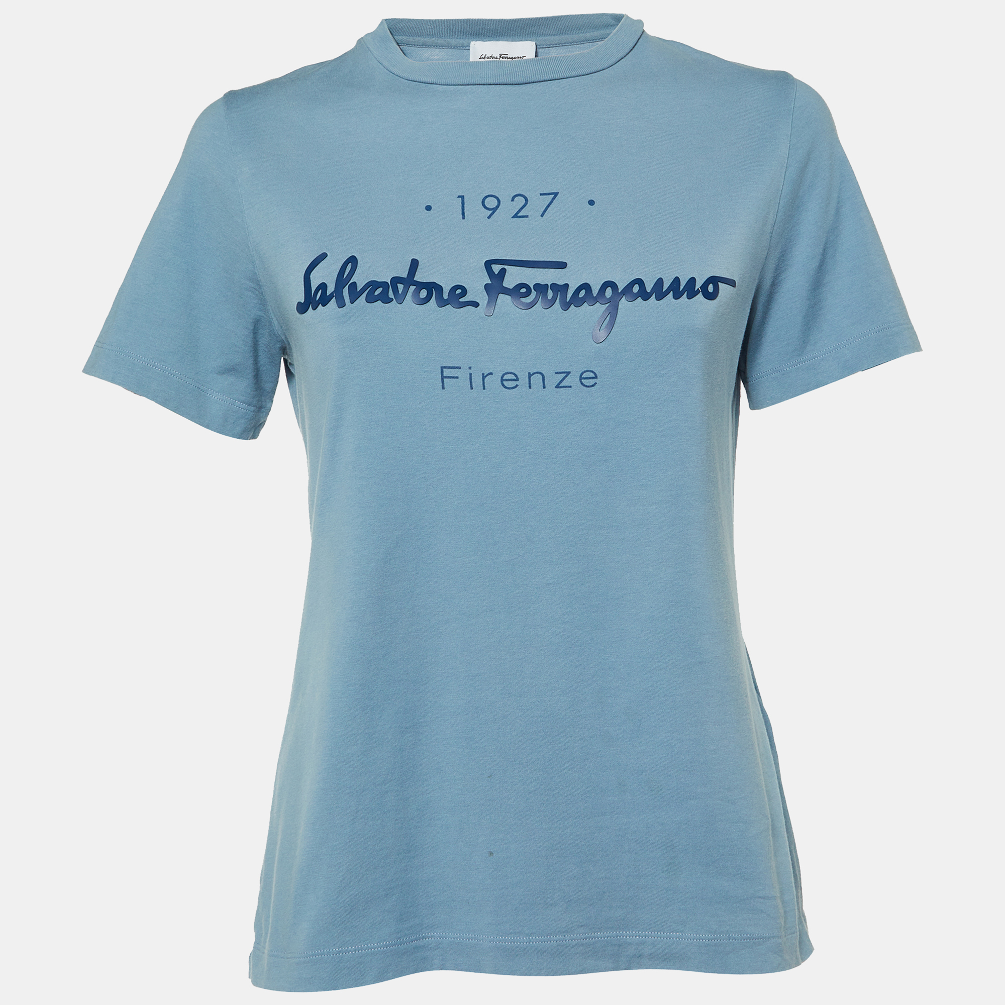 

Salvatore Ferragamo Blue Logo Cotton Crewneck T-Shirt M