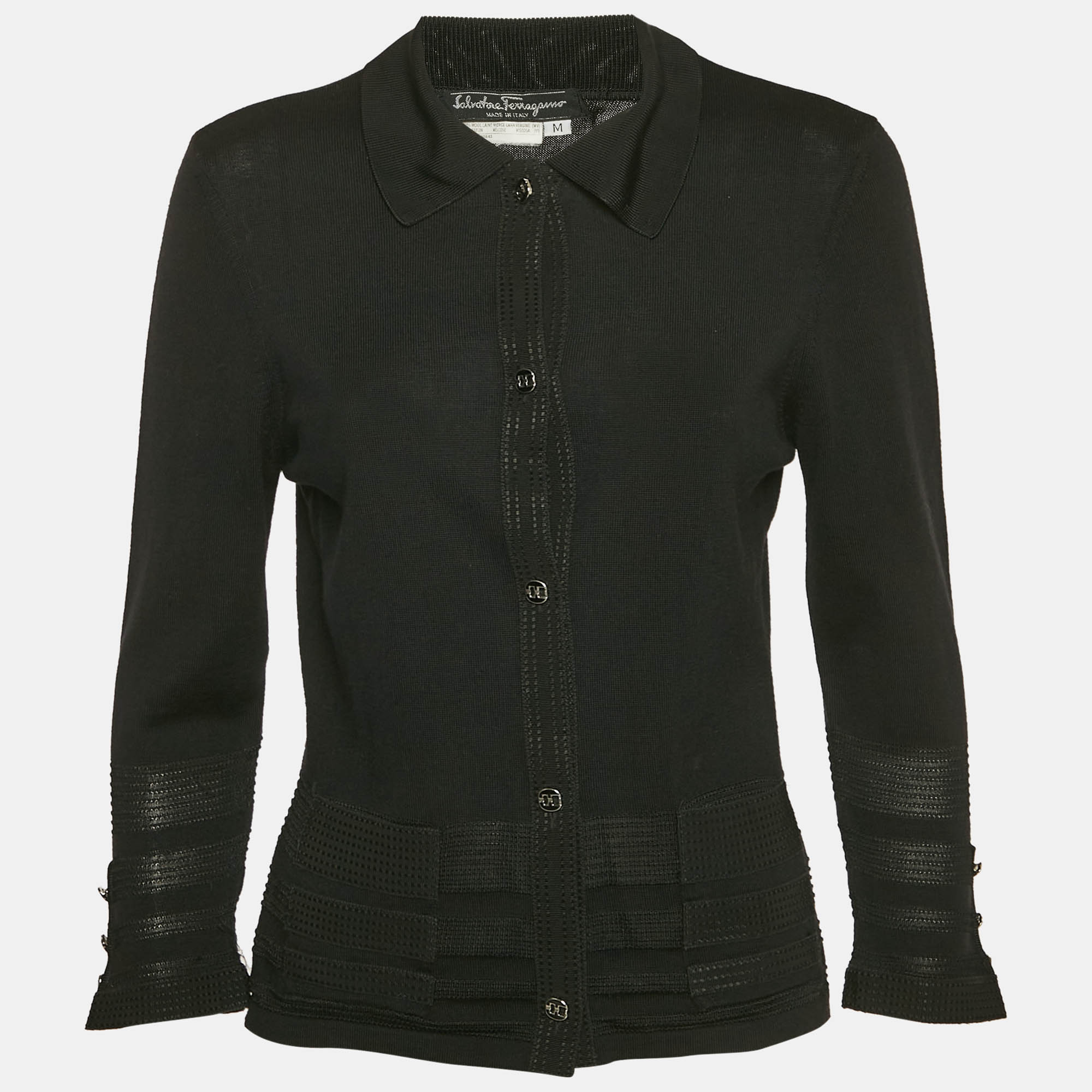 

Salvatore Ferragamo Black Wool Button Front Cardigan M