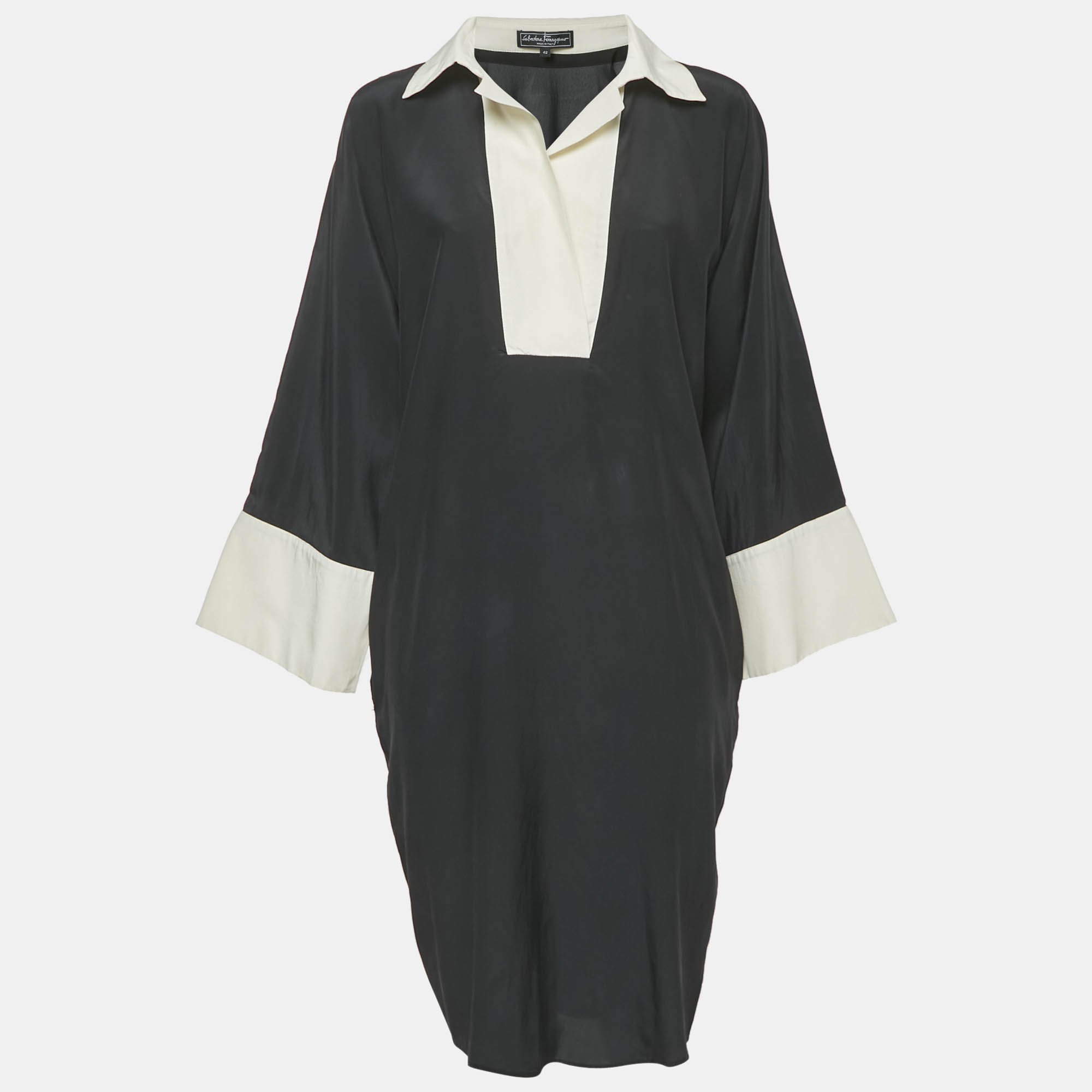 

Salvatore Ferragamo Black Silk Shirt Dress M
