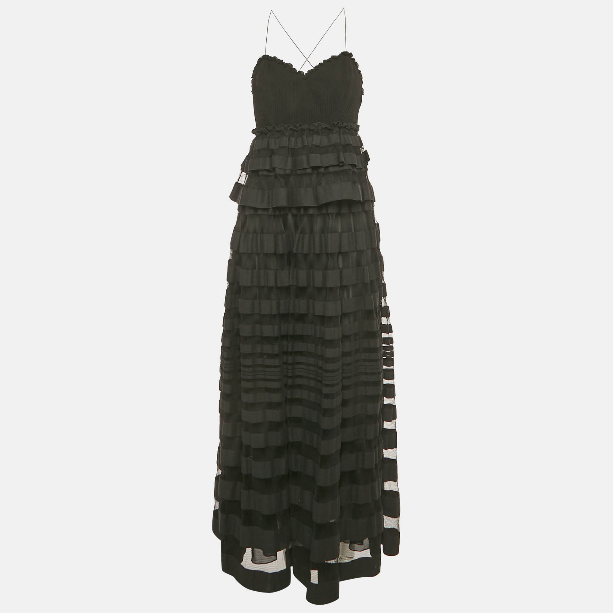 

Salvatore Ferragamo Black Ruffled Sleeveless Long Dress S