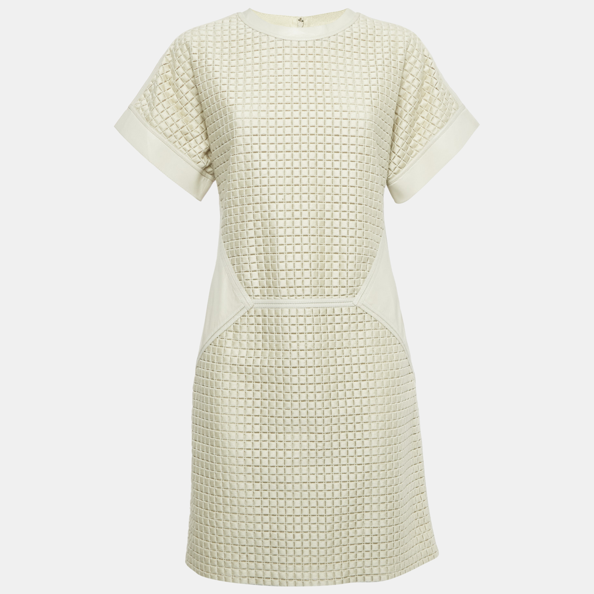 

Salvatore Ferragamo Light Grey Patterned Cotton and Leather Short Dress M