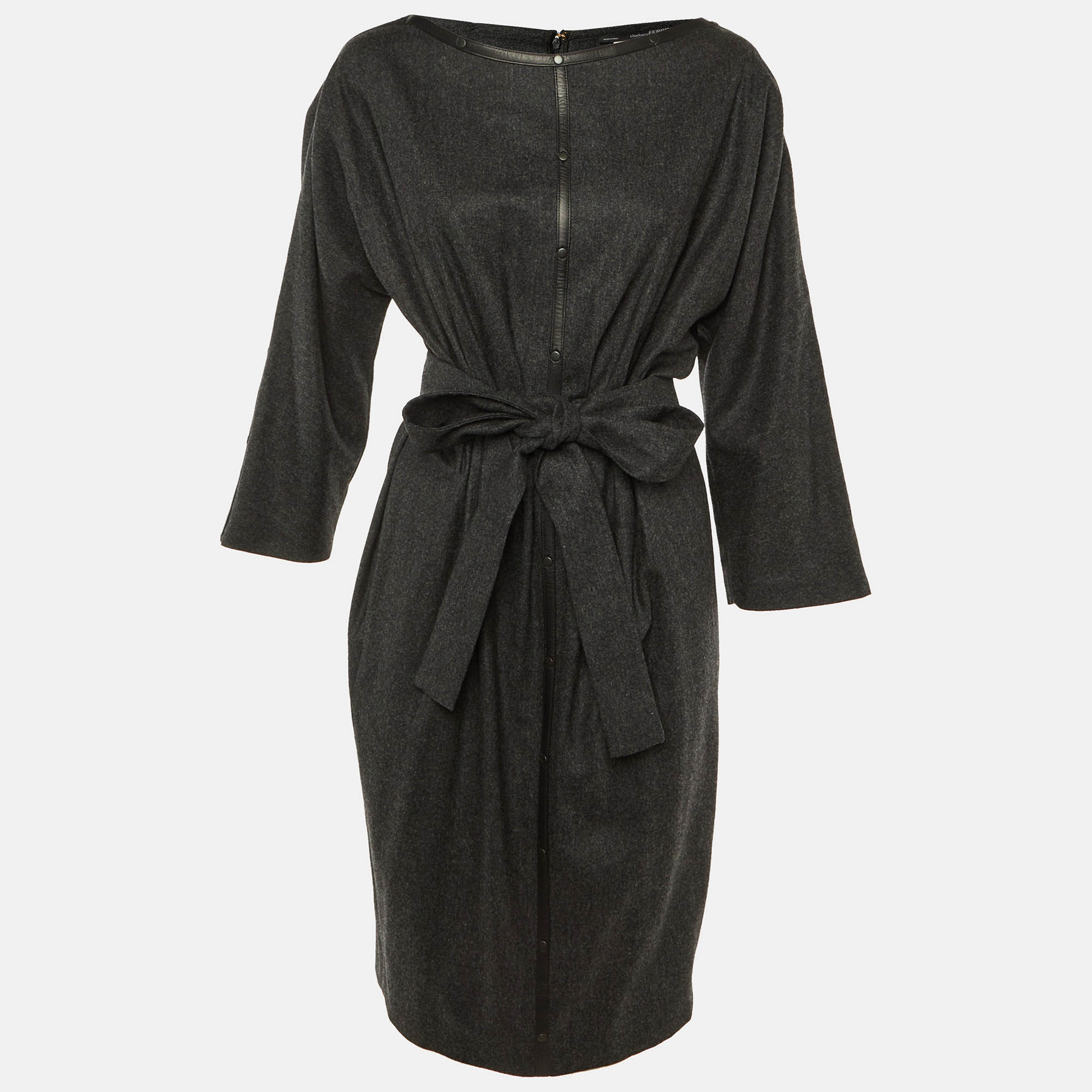 Pre Owned Gianfranco Ferré Charcoal Grey Wool Midi Dress M