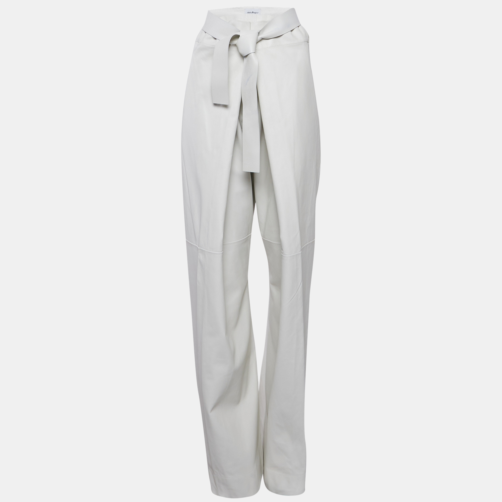 

Salvatore Ferragamo Light Grey Leather Elasticated Waist Harem Pants S