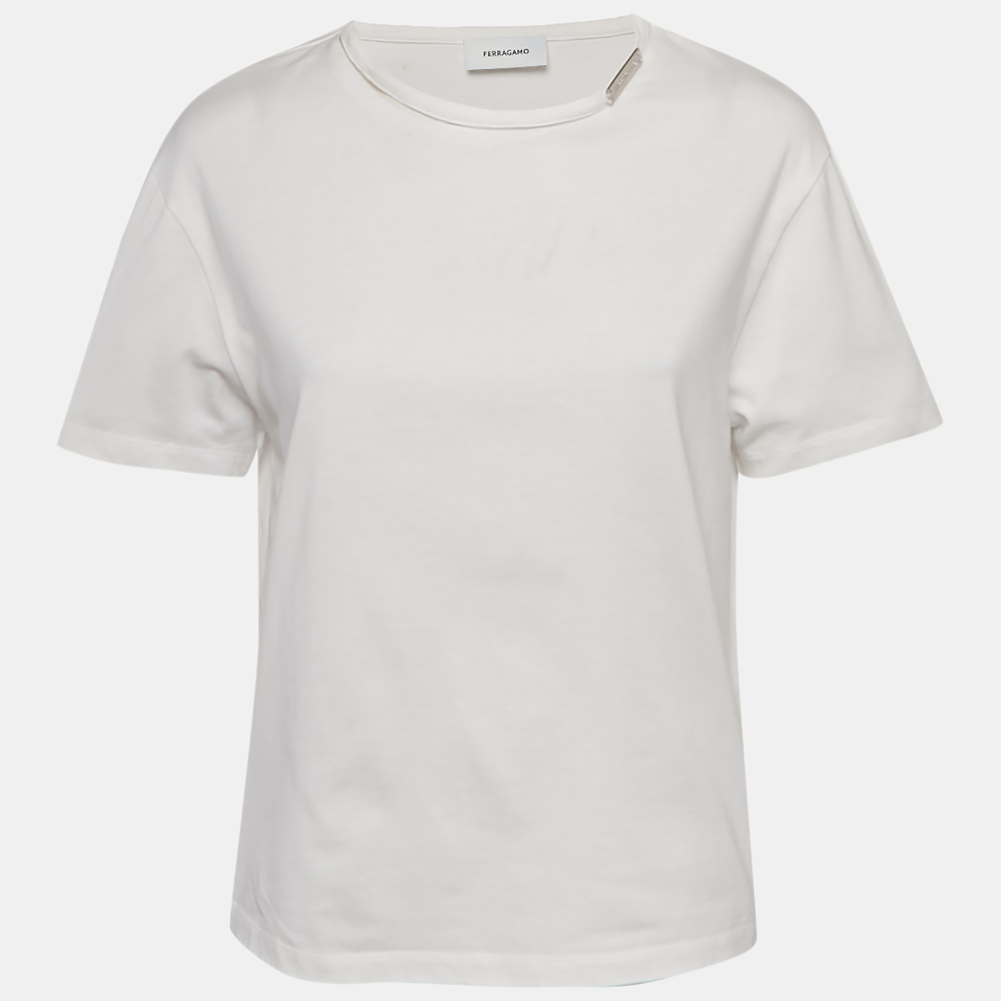 

Ferragamo White Cotton Knit Logo Tab Detail T-Shirt XL