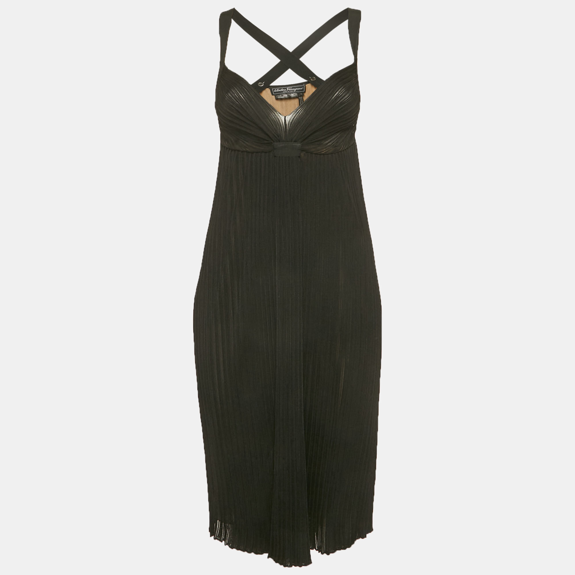 

Salvatore Ferragamo Black Rib Knit Strappy Dress S